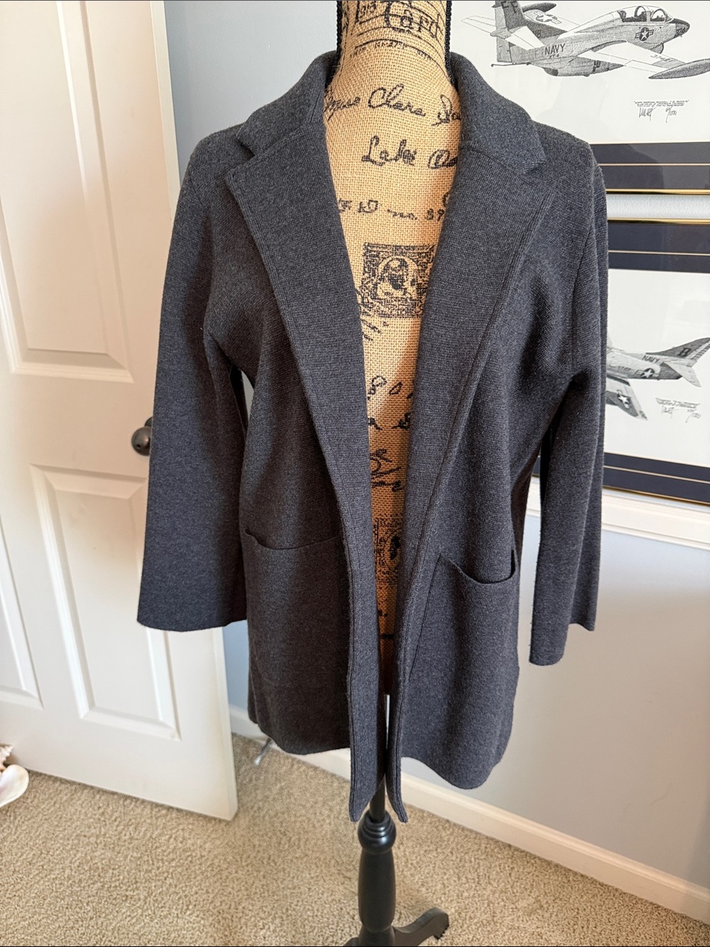 J. Crew Charcoal Open-Front Knit Cardigan